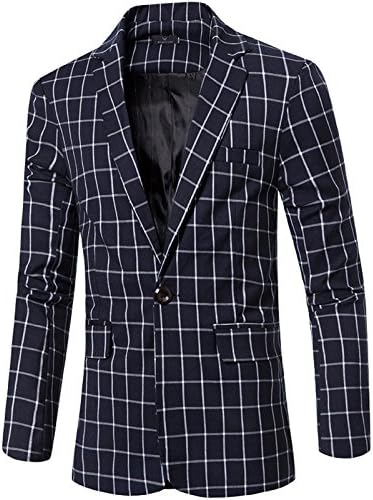 OCCOO Men's Fashion Single-breasted One Button Plaid Suit Jacket (2XL, Navy)