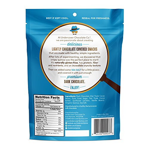 Undercover Quinoa Sampler Pack, Chocolate Crispy Quinoa Snack, Gluten-Free, 8 2 oz. bags: 2 Milk Chocolate, 2 Dark Chocolate+Sea Salt, 2 Milk Chocolate+Currants, 2 Dark Chocolate+Blueberries