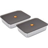 Navaris Stainless Steel Marinating Containers (Set of 2) - Metal Meat Marinade Container with Lid - Dishwasher Safe Food Storage 9.3" x 7.5" x 2.2"