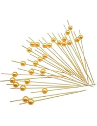 PuTwo Cocktail Picks Handmade Bamboo Appetizer Toothpicks 100 Counts 4.7â€ Yellow Pearls
