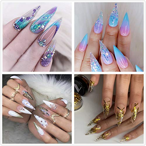 Stiletto Nails Clear Long Sharp Fake Nails INFELING Full Cover False Acrylic Nails 500pcs with Case for Nail Salons,10 Sizes