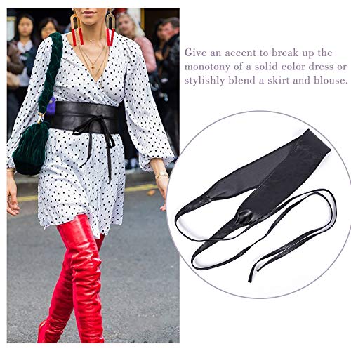 Womens Obi Belt SANSTHS Faux Leather Wrap Sash Belt for Dresses Halloween Costume, Black Plus Size