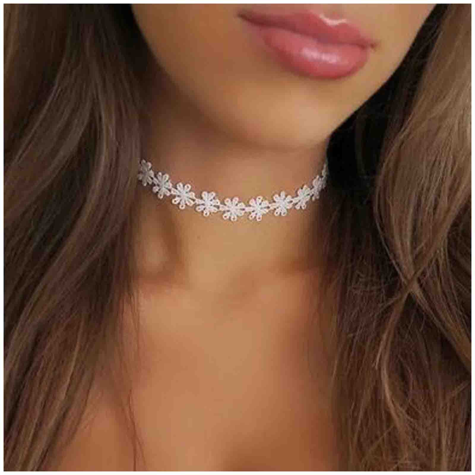 Cimenexe Bohemian Lace Flower Choker Necklace White Lace Clavicle Choker Necklace Vintage Flower Lace Necklace Choker Short Tattoo Lace Necklace Jewelry for Women and Girls