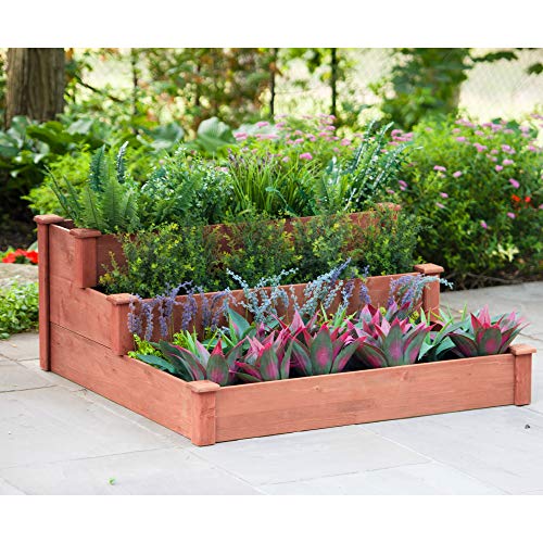 Leisure Season 3-Tier Raised Garden Bed Vegetable, Herb or Flower Garden Planter. Decorative Cypress Outdoor Patio Addition.