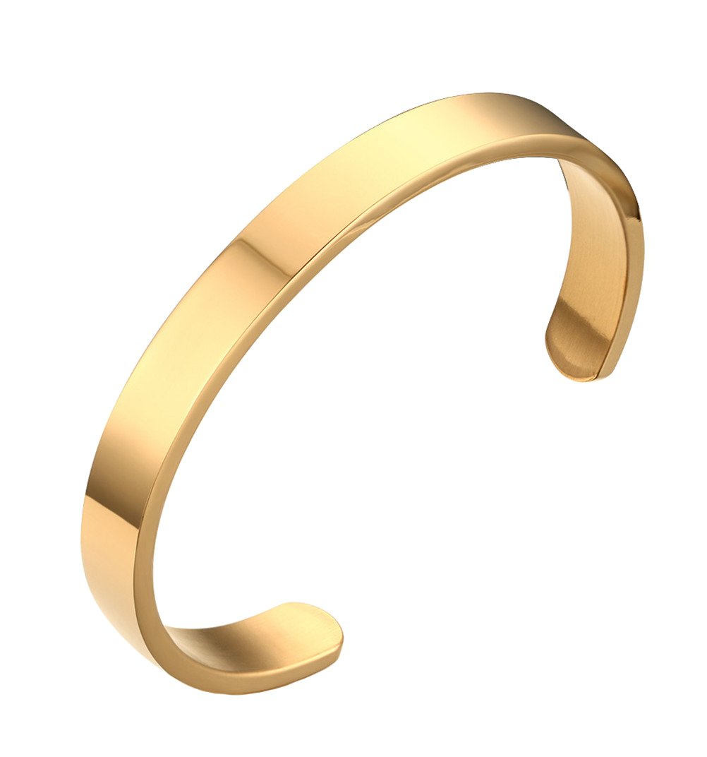HIJONES Unisex's Stainless Steel Gold Bangle Cuff Bracelet for Women and Men Width 8mm — image 1