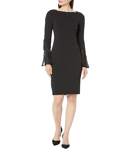 Calvin Klein Scuba Crepe Sheath with Bell Sleeves Ultramarine 4