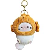 HSYHERE Men Women Creative Interesting Funny Cute Stylish Wearing Food Shrimp Bread Hat Soft Cat Keychain Key-ring Pendant