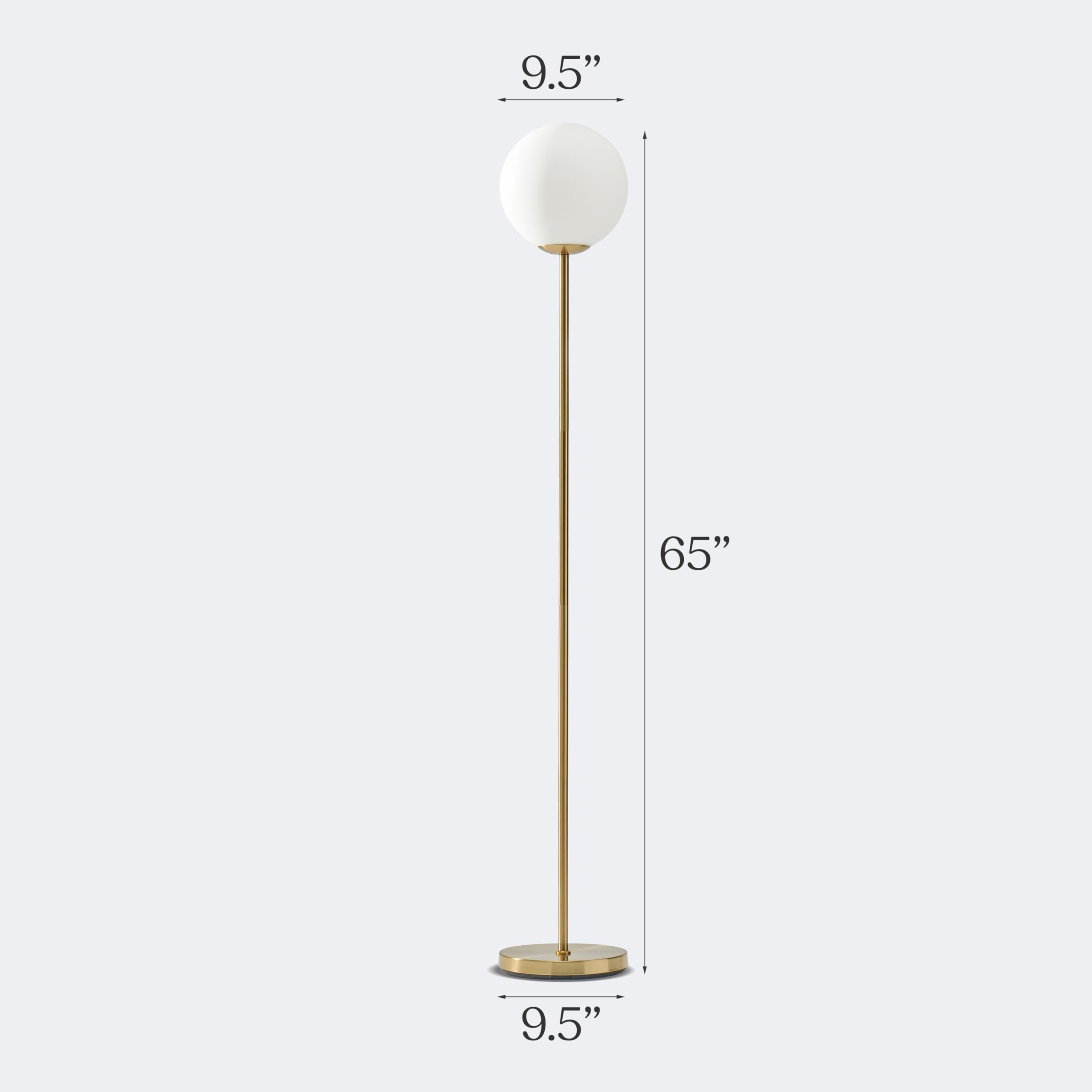 Brightech Luna LED Floor lamp, Modern Lamp for Living Rooms & Offices, Great Living Room Décor, Tall Lamp with Frosted Glass Globe, Mid Century Standing Lamp for Bedroom Reading - Brass/Gold
