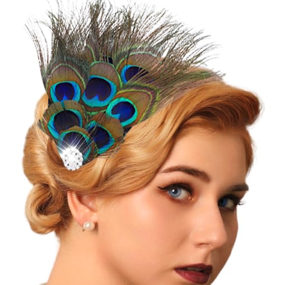 Fashband 1920s Feather Headbands Rhinestones Peacock Headpiece Costume Cocktail Vintage Accesories for women