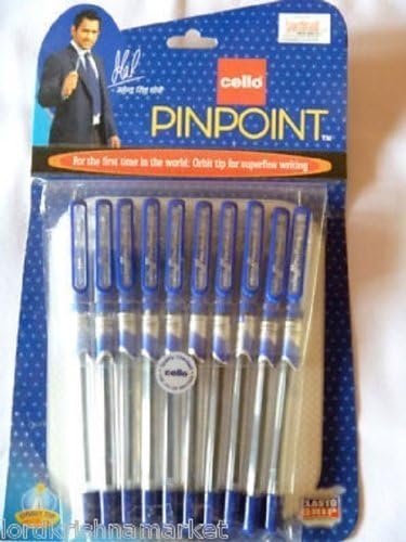 10 X 10 X Cello Pinpoint Fine Write Ball Point Pen Blue Ink 0.5 Mm Tip