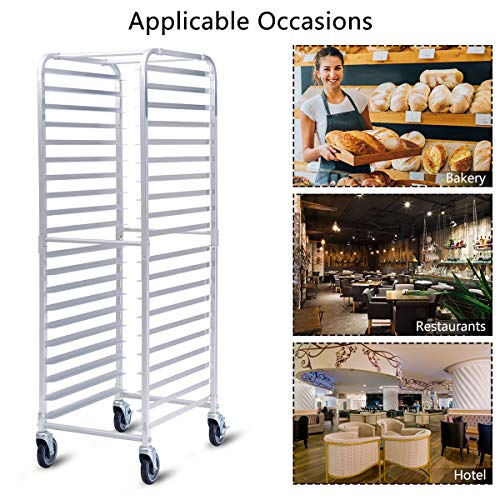 Giantex 20-Tier Kitchen Bun Pan Sheet Rack Aluminum Bakery Rack Home Commercial Kitchen Bakery Cooling Rack w/Wheels 2 Lockable & Open Shelf