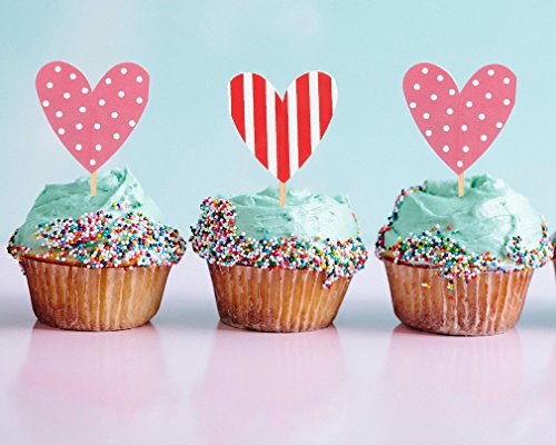 image for Juvale 200 Pack Valentine's Cupcake Toppers - Heart Cupcake Picks for 