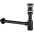 Segistan Bathroom Basin Sink Stopper P-Trap Complete Set, Adjustable Height 1-1/4 Bottle Trap Basin Sink Waste Drain P Trap Set NO Overflow, General US/CA Standard, Matte Black
