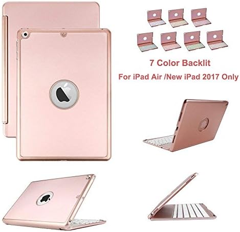 Keyboard Case for New iPad 2018, Eoso Aluminum Ultra-thin 7 Colors LED Backlit iPad Keyboard with Protective Case Cover for iPad Air/New iPad 2017-Rose Gold