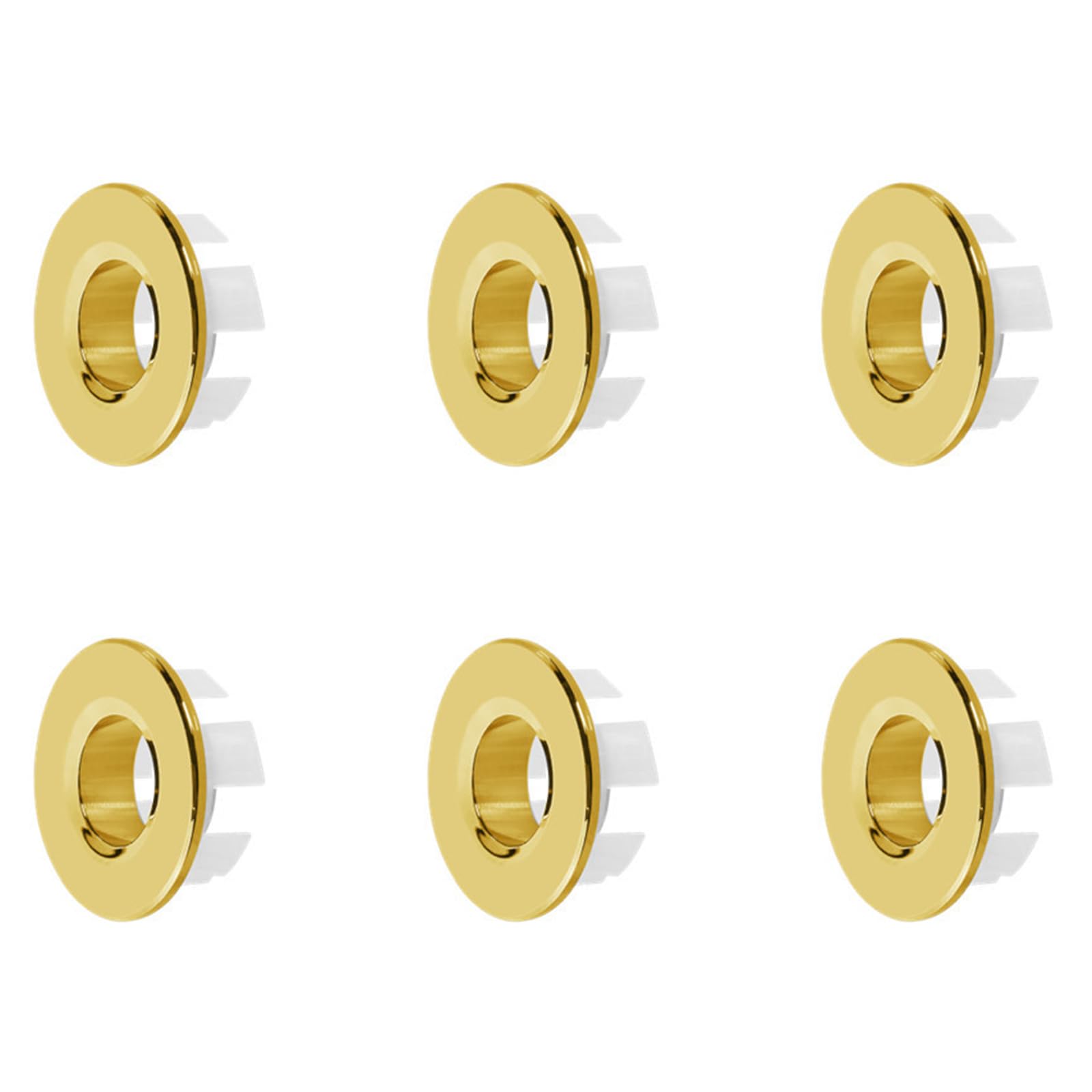 6 Pcs Sink Overflow Caps, Copper Round Basin Hole Cover, Drain Sink Overflow Ring for Kitchen, Hand Basins (Bright Gold)
