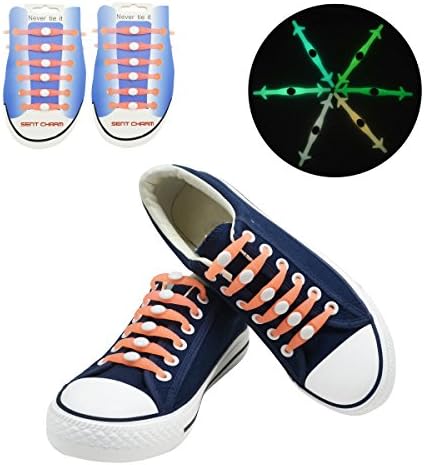 SENT CHARM No Tie Luminous Silicone Shoelace Glow in the Dark for Adult Kids Party Gift (Orange)