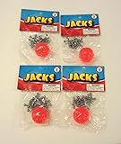 4 SETS OF METAL STEEL JACKS WITH SUPER RED RUBBER BALL GAME CLASSIC TOY KIDS