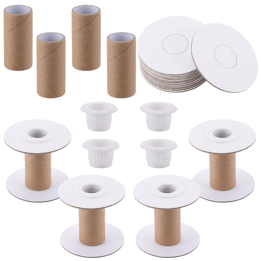 SUNNYCLUE 10 Sets Empty Sewing Spools Paper Bobbins Unfinished White Empty Wire Weaving Textile Rope Roll Crochet Cords Lace Line Strings Organizer Thread Bobbin for Embroidery Art DIY Craft