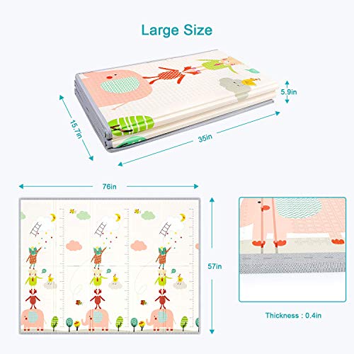 YOOVEE Foldable Baby Play Mat for Crawling, Extra Large Play Mat for Baby, Waterproof Non Toxic Anti-Slip Reversible Foam Playmat for Baby Toddlers Kids (Fox & Bear)