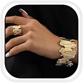 Sakytal Bracelet Rings Set Gold Leave Open Cuff Bangles Bracelets Hand Jewelry for Women