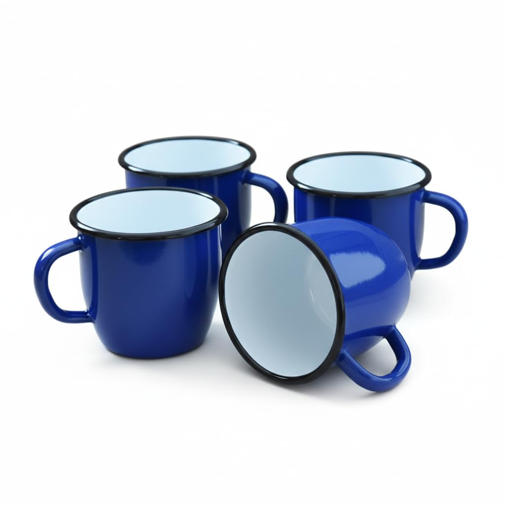 4 x Blue Metal Enamel Cone Mugs 250ml