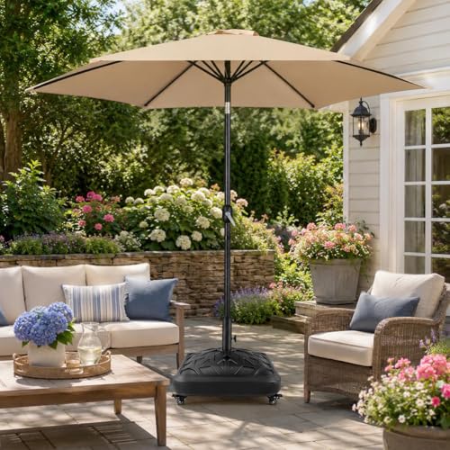Yaheetech Fillable Mobile Umbrella Base, Heavy Duty Patio Umbrella Pole Holder for Outdoor 4 Wheels, 4 Locks 2 Knobs 123lb Capacity for Deck, Poolside, Garden, Black-Checkered