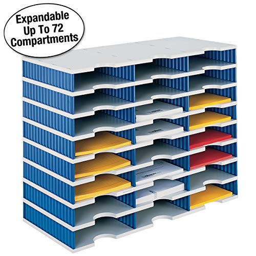 Ultimate Office TierDrop Desktop Organizer Document, Forms, Mail, and Classroom Sorter. 24 Letter Size Compartments with Optional Add-On Tiers for Easy Expansion - Gray w/Blue!