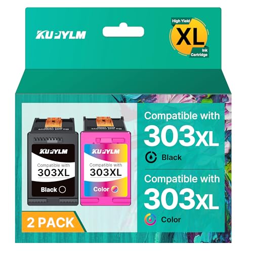 KUPYLM 303XL Compatible Cartridges for HP 303 XL Black and Colour for 303 XL Cartridges for HP Envy Photo 6230 6220 6232 7134 7830 7130 6200 6234 6552 7800 7900 7120 7132 T ango X (Black and and Color, 2-Pack