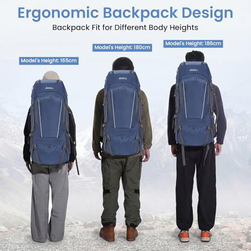 JOVELL 70L Hiking Backpack with Rain Cover, Travel and Camping Package for Outdoor Sports, Climbing, Touring and Hiking, Backpack Luggage for Men and Women, blue, Hiking Backpack