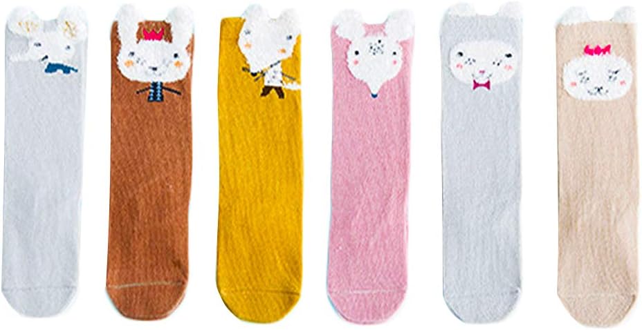Baby Girl Boy Knee High Socks Newborn Infants Toddlers Cat Mouse Tube Stockings, 6 Pairs