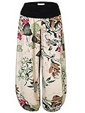 BAISHENGGT Women's Floral Print Elastic Waist Harem Pants One Size Apricot-Floral