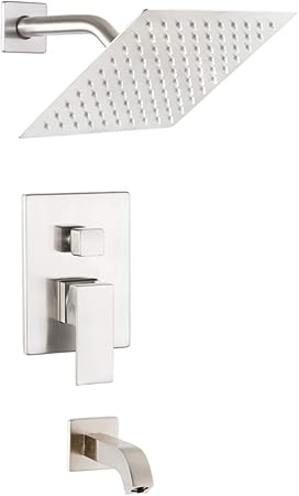 Pop Shower Faucet Set With Tub Spout Brushed Nickel Bathroom
