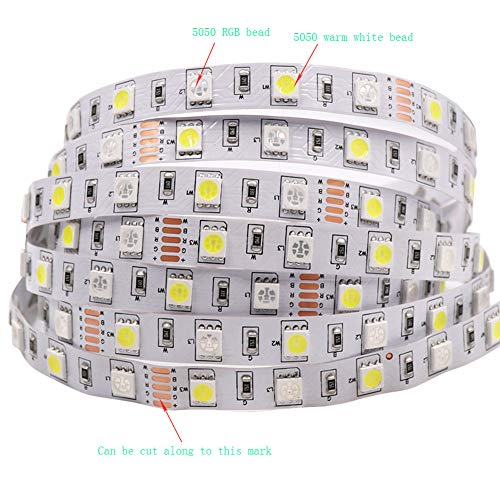 XUNATA 12V 10m/33ft 600 Units SMD 5050 Flexible Color Changing Waterproof LED Strip Lights Kit with 40 Key IR Remote Control and Power Supply(RGB+Warm White)