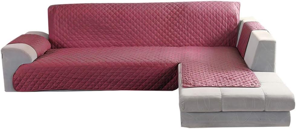 Littleduck Sofa Slipcover 4 Seater Corner Sofa Cover L Shape Non-slip Soft Sectional Couch Covers Furniture Protector Red for Pets Dogs Left Arm Quilted Sofas 240cm