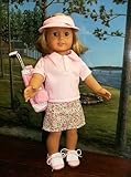 Doll Clothes for American Dolls for Girls Pink Golf Set Outfit Includes Skort Shirt Ball Tee Visor 3 Clubs and Bag (9 Piece Set)