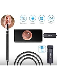 Cafele   Herramienta de limpieza e inspección de oídos digitales con 6 luces LED ajustables, apta para Micro USB Type C USB PC Black