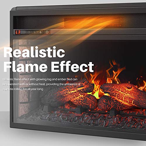 Della 3DInfrared Electric Fireplace Insert 26-inch with Remote Control (Black) Portable Indoor Space Heater - 1400W with Long Glass View, Overheating Safety Protection