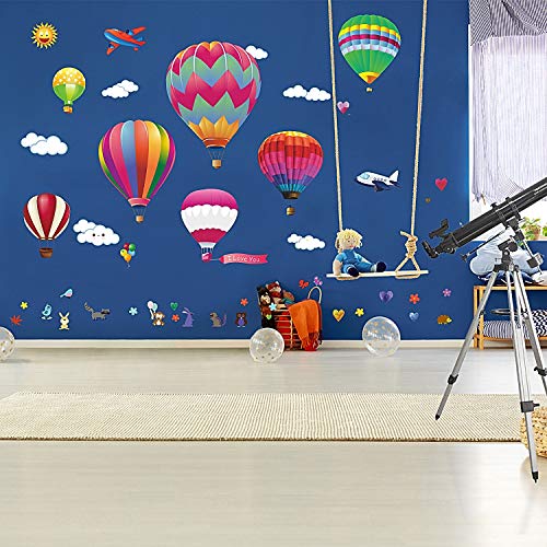 Lemostaar Hot Air Balloons Wall Decals Stickers: Pre-Cut Decorative Vinyl Peel and Stick Classroom Decorations Wall Art Mural for Children's Bedroom, Baby Nursery and Playroom