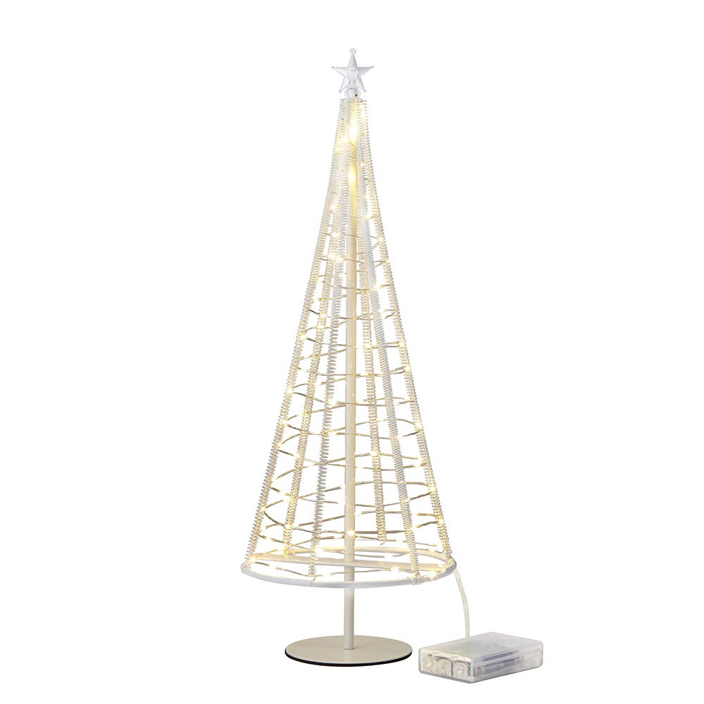 HONESTY Santa's Tree, Artificial Mini Santa's Tree With Topper Star, Trees with Flat Plate and Battery House Outside for Indoor, Table Lamp & Nice Decorations for your Rooms,White, L