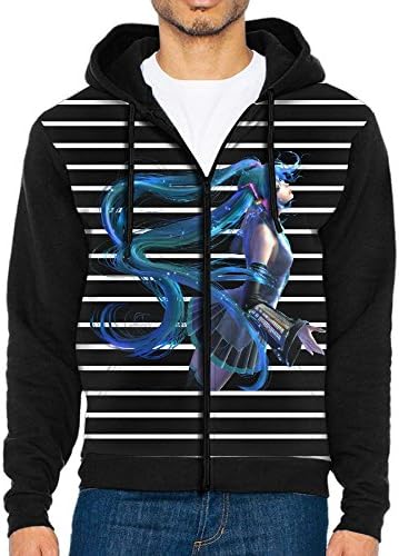 Men's Vocaloid Hatsune Miku Long Sleeve Full Zip Up Hoodie Sweatshirt Casual Active Hooded Jackets - With 2 Pockets