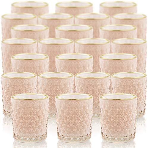 Votive Candle Holders Tealight Holders Bulk Wedding Shmilmh Pink Glass Candle Holder With Gold Line Set Of 24 Thanksgiving Decoration Home Decor Tea Candle Holder For Table Centerpiece Home Decor Candles