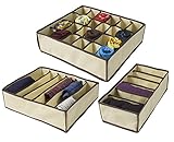 Ziz Home Closet Underwear Organizer, 4 Pack, Beige | Collapsible Foldable Cloth Storage Box, Dresser Drawer Divider Set, Cube Basket Bins Containers for Lingerie, Clothes, Bras, Socks, Ties, Scarves