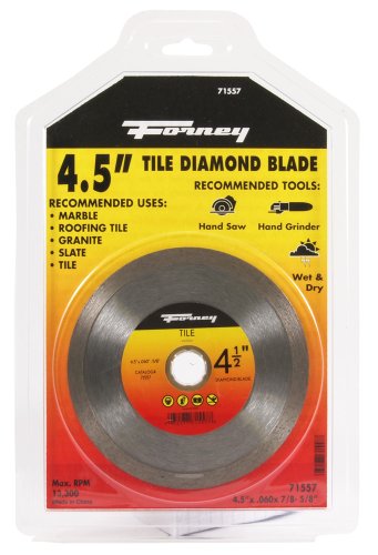 Forney 71557 Diamond Tile Cutting Blade with 5/8-Inch Through 7/8-Inch Arbor, Continuous Rim, 4-1/2-Inch