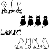 Tskijun 4 pcs Cat Window Sticker Vinyl Cat Decals for Door or Window Glasses/Laptop/Car Cute Vehicle Stickers Home Decoration (Black)