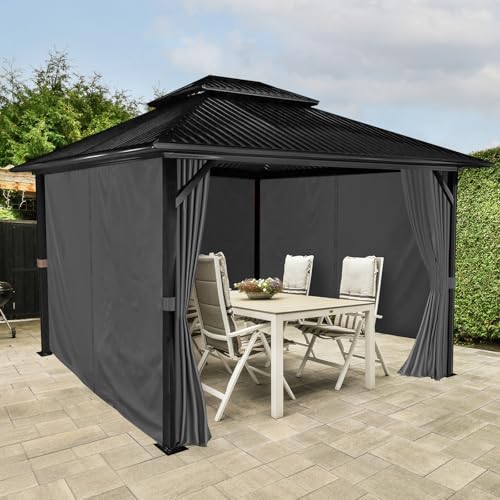Gazebo Curtains 10'x12' Waterproof, Universal Replacement Privacy Curtain, 4-Panels Sidewall Curtains with Zipper for Patio, Garden and Backyard (Only Curtain) (Grey-1, 120W x 144L inch (4 Panels))