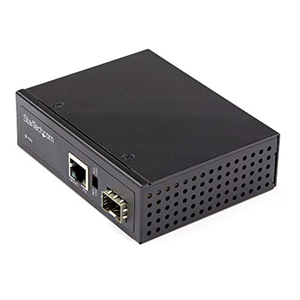 StarTech.com PoE+ Industrial Fiber to Ethernet Media Converter 60W - SFP to RJ45 - Singlemode/Multimode Fiber to Copper Gigabit Ethernet - Compact Size - IP-30/ -40 to +75C (IMC1GSFP60W)