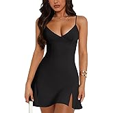 Lancifolium Trendy Y2k Spaghetti Strap Deep V Neck Night Out Elegant Cocktail Mini Dress with Split