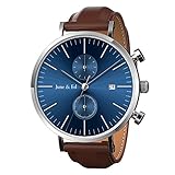 June & Ed Quartz Stainless Steel Men's Watch with Sapphire Crystal Dial Window - Blue W-0021