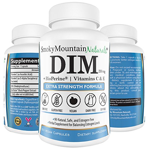 Extra Strength DIM 250mg Plus 3mg BioPerine, 50IU Vitamin E, and 60mg Vitamin C (2 months supply). Promotes Beneficial Estrogen Metabolism. Vegan, Soy-Free, Dairy-Free, Non-GMO and in Veggie Capsules