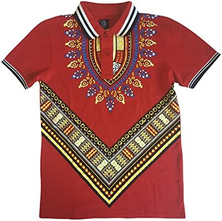 Men's Adult/Youth African Dashiki Inspired Printed Polo Shirt (XXL (U.S Adult Large), Red)